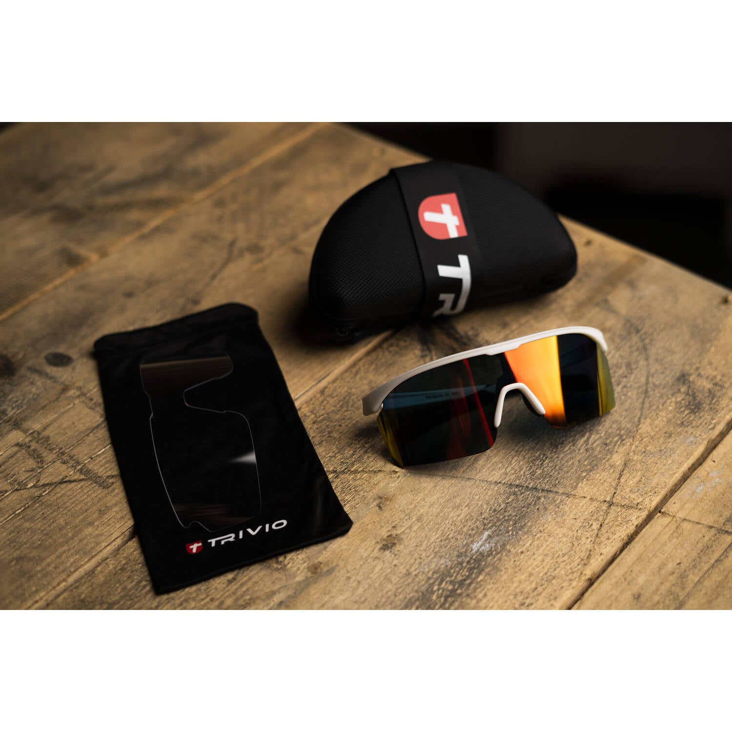 Trivio - Fietsbril Noa Wit Revo Rood met Extra Transparante Lens