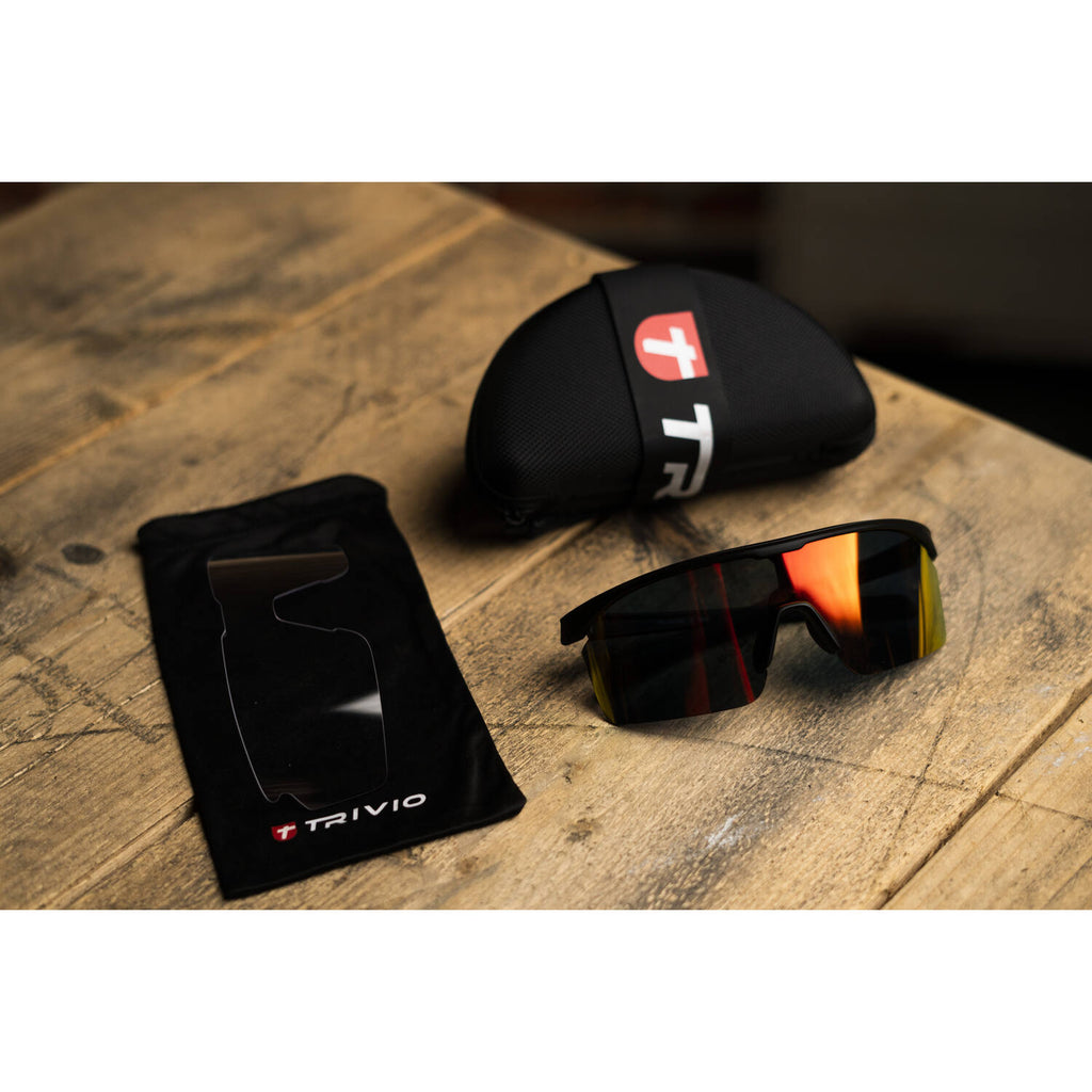 Trivio - Fietsbril Noa Zwart Revo Rood met Extra Transparante Lens